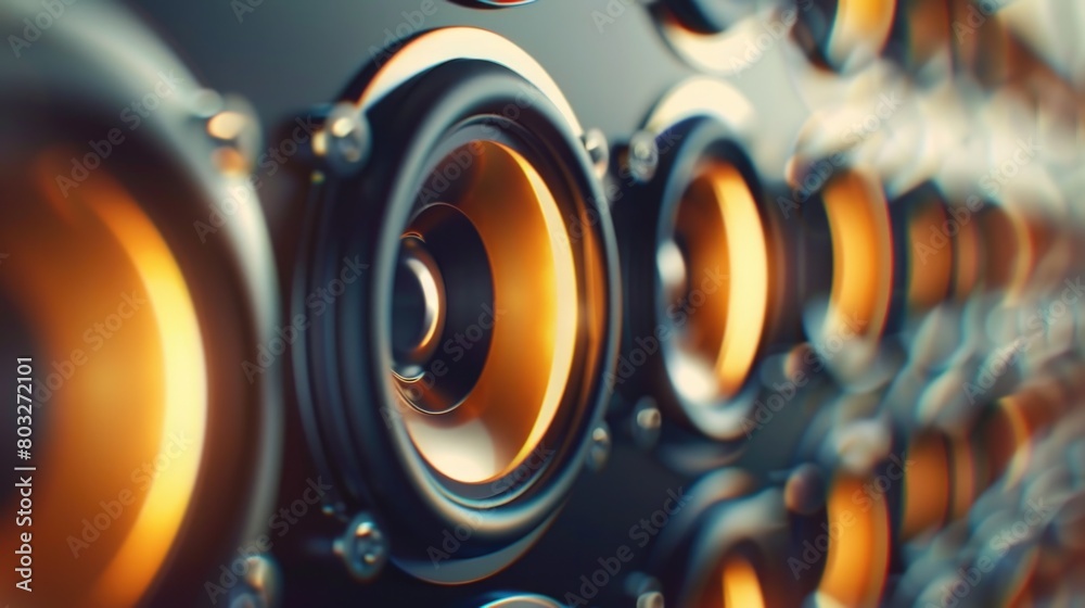 Poster close up of a bunch of speakers on a wall. perfect for music or technology concepts
