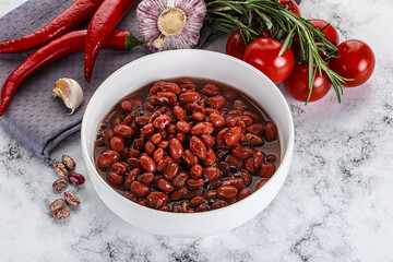 Red canned beans in the bowl