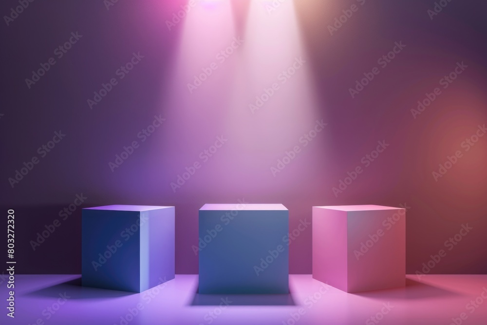 Poster Three cubes arranged on a table, suitable for various concepts and designs