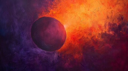Vibrant abstract art with ethereal sphere and fiery hues, ideal for creative backgrounds
