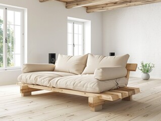 Modern Minimalist Living Room with Stylish Beige Sofa