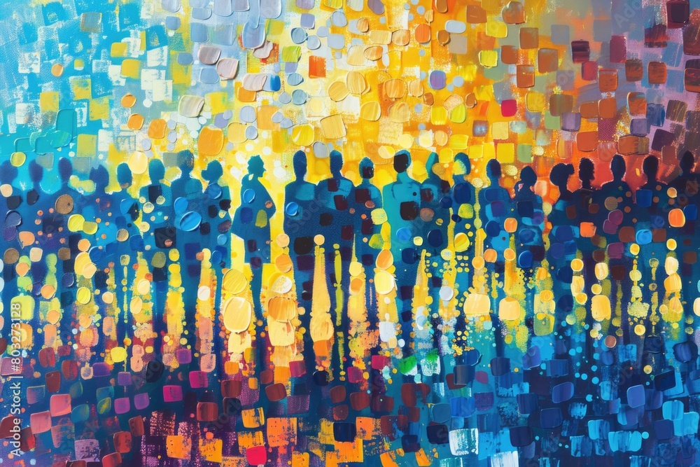 Aufkleber a painting of a group of people standing in a row. suitable for business and teamwork concepts