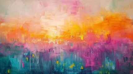 Vibrant abstract painting blending bright pink and blue hues