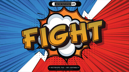 Fight pop art style comic editable 3d vector text effect with comic background