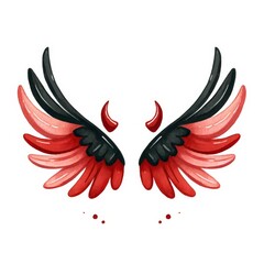 Naklejka premium A captivating illustration of red and black devil wings with horns. Perfect for fantasy-themed designs, adding a touch of darkness and mystery. 