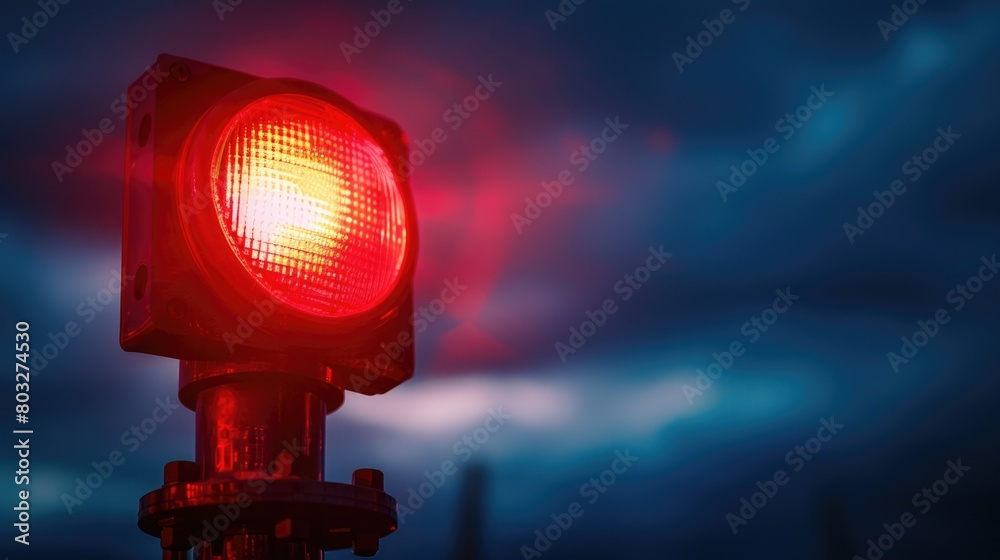 Poster a red traffic light with a cloudy sky background. suitable for traffic safety concepts