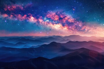 Fototapeta premium Majestic mountain range under a sky full of stars, suitable for nature and landscape backgrounds
