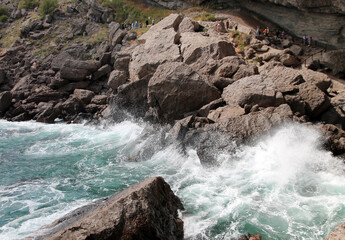 Crimea. New World. The Golitsyn Trail is a tourist route along the shore of Sudak-Liman Bay (Green Bay).