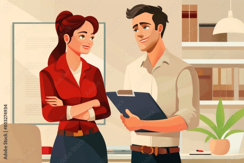 Poster a man and a woman standing next to each other. suitable for various concepts and designs