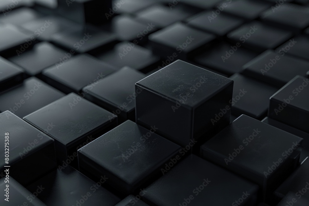 Poster A group of black cubes stacked on top of each other. Ideal for business or abstract concepts