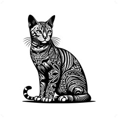 Bengal cat silhouette in animal ethnic, polynesia tribal illustration