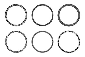 Decorative circle frame template design set of six round border vector in unique pattern. Circle frame detail vector design set. Simple ornament design for labels, covers, invitation card and books