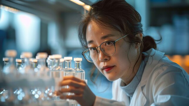 An expert researcher examining vials of antibodies, contributing to the development of innovative therapies for various medical conditions.