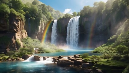 Fototapeta premium waterfall in the forest Nature's Majesty The Power of the Waterfall