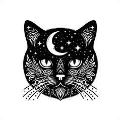 british Shorthair cat silhouette in bohemian, boho, nature illustration