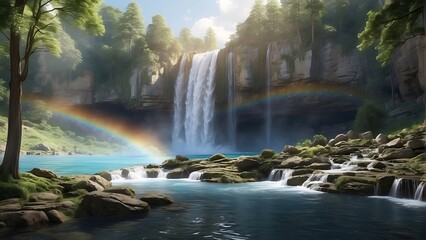 waterfall and rainbow Nature's Majesty The Power of the Waterfall