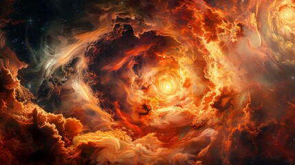 Stunning cosmic artwork depicting the explosive birth of a star amid swirling nebulae