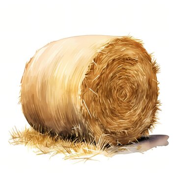 recommend clip art: Hay bales. Bale of hay. Farm yard hay clipart. Watercolor illustration. Generative AI. Detailed illustration.