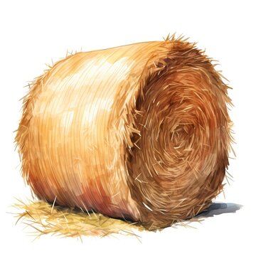 recommend clip art: Hay bales. Bale of hay. Farm yard hay clipart. Watercolor illustration. Generative AI. Detailed illustration.