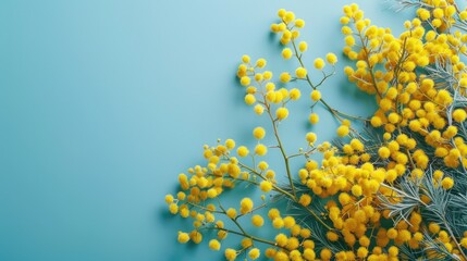 Obraz premium Vibrant yellow flowers contrast beautifully against a bright blue background. Perfect for adding a pop of color to any project