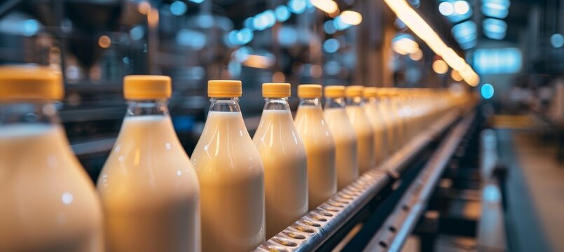 Efficient bottled milk production line in a standard factory optimizing productivity