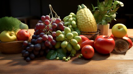 Composition with a variety of fruits and vegetables. Balanced diet.