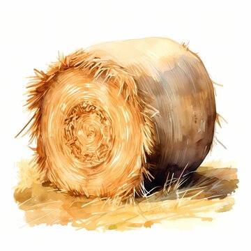 recommend clip art: Hay bales. Bale of hay. Farm yard hay clipart. Watercolor illustration. Generative AI. Detailed illustration.