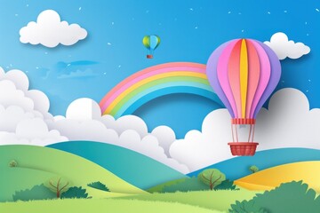 A vibrant hot air balloon flying high in the sky. Perfect for travel and adventure concepts