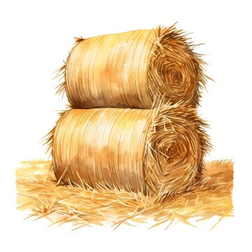 recommend clip art: Hay bales. Bale of hay. Farm yard hay clipart. Watercolor illustration. Generative AI. Detailed illustration.