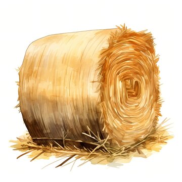 recommend clip art: Hay bales. Bale of hay. Farm yard hay clipart. Watercolor illustration. Generative AI. Detailed illustration.
