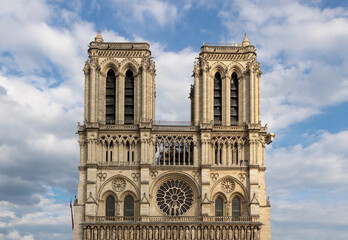 Notre-Dame cathedral from the Seine river in the beautiful french city of Paris. France