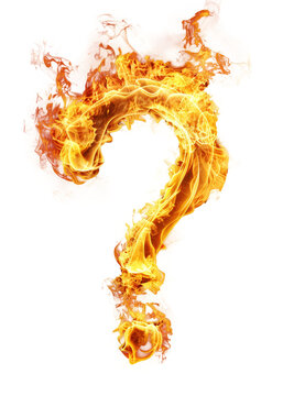 A fire question mark isolated on transparent background.