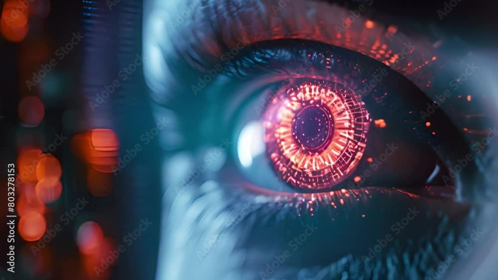 Poster A close-up revealing a digitally enhanced eye with intricate circuitry patterns.