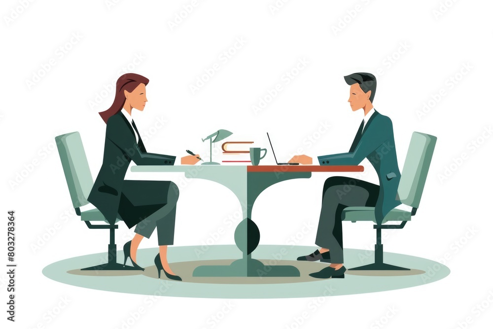 Poster a scene of two individuals working on a laptop. ideal for illustrating teamwork and collaboration