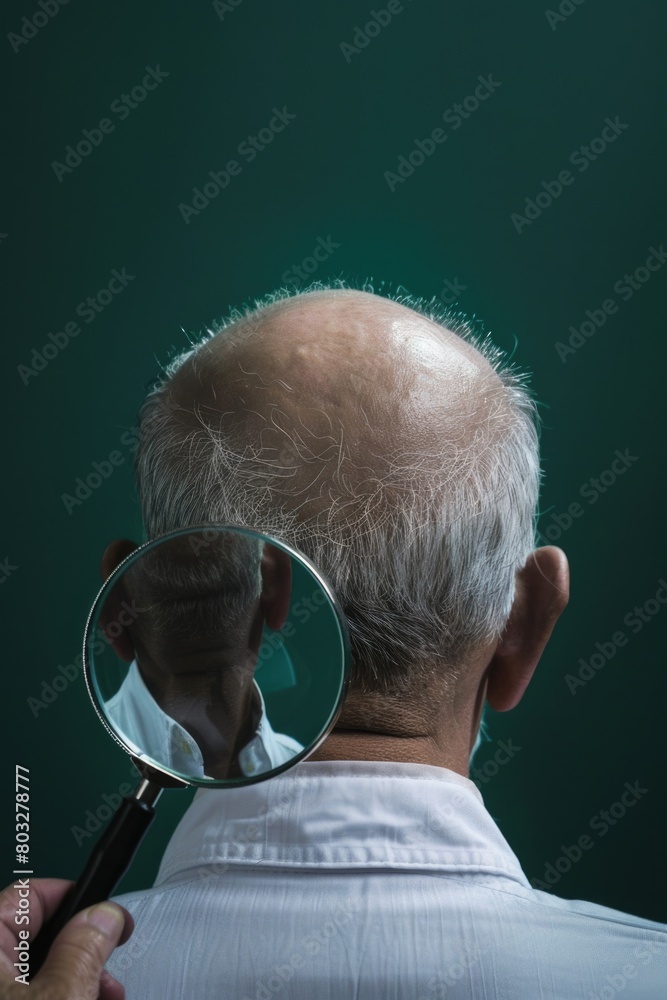 Poster a man examining something with a magnifying glass. perfect for scientific or detective concepts