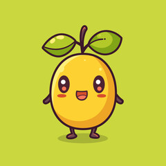 A cartoon fruit Jojoba with a smiling face and a green background