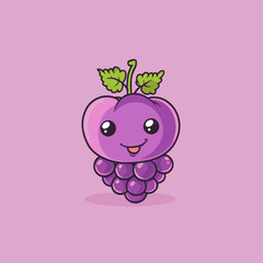 A cartoon grape is smiling and has a leaf on top