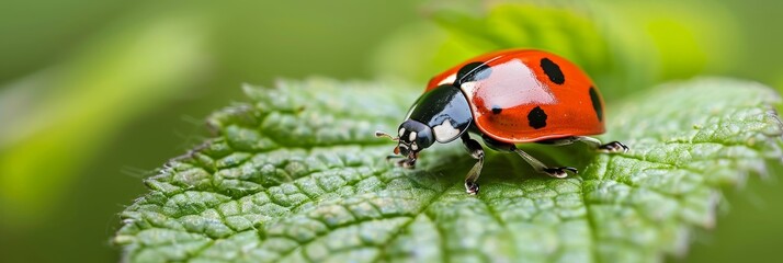 Colorful leaf with a delightful ladybug perched on top in a vibrant natural setting