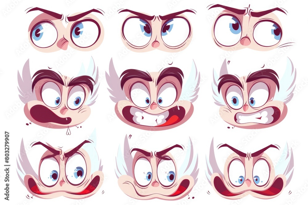 Poster Collection of cartoon faces showing different emotions, suitable for various design projects