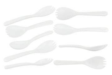 set plastic spoon fork isolated from background	