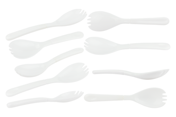 set plastic spoon fork isolated from background	