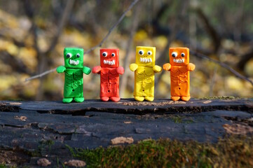 Toy funny zombies. Halloween decorations. Child monsters.