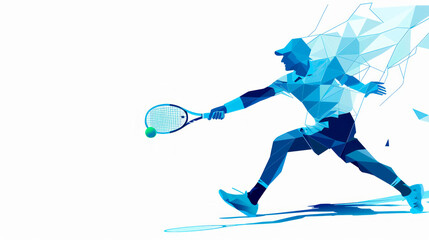 Obraz premium Tennis player Low Poly isolated illustration. Geometric Tennis Logo from lines and Triangles
