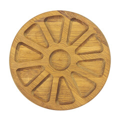 wooden plate with sections, wooden portion plate, serving isolated from background