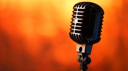 Vintage Retro Microphone in Warm Lighting for Public Speaking and Audio Recording