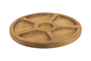 wooden plate with sections, wooden portion plate, serving isolated from background
