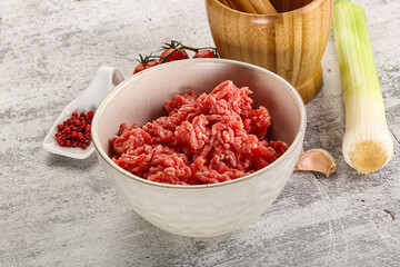 Minced beef meat in the bowl