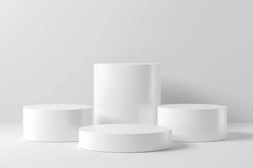 A group of white pedestals on a white surface. Ideal for showcasing products or artwork