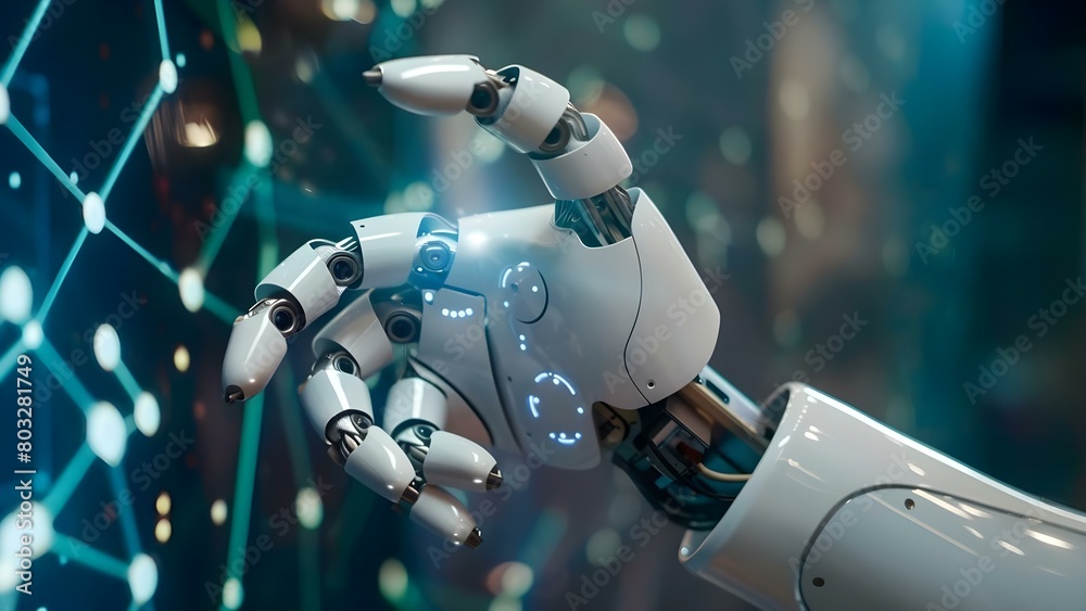 Poster leveraging ai: robot hand facilitating business access to big data. concept ai in business, robotics
