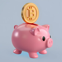 Bitcoin Investment Concept: Piggy Bank and Cryptocurrency